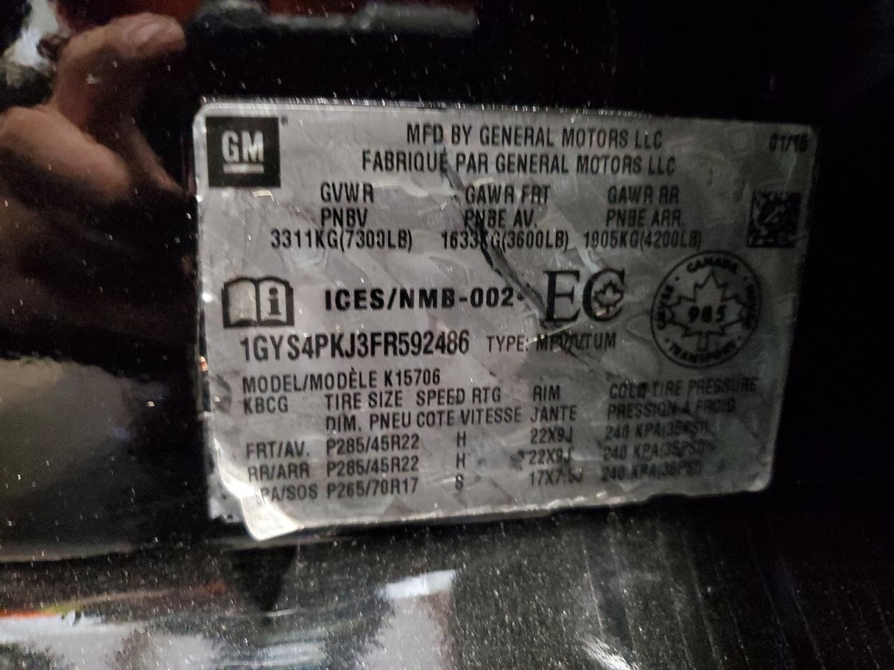 2015 Cadillac Escalade Platinum VIN: 1GYS4PKJ3FR592486 Lot: 90032345