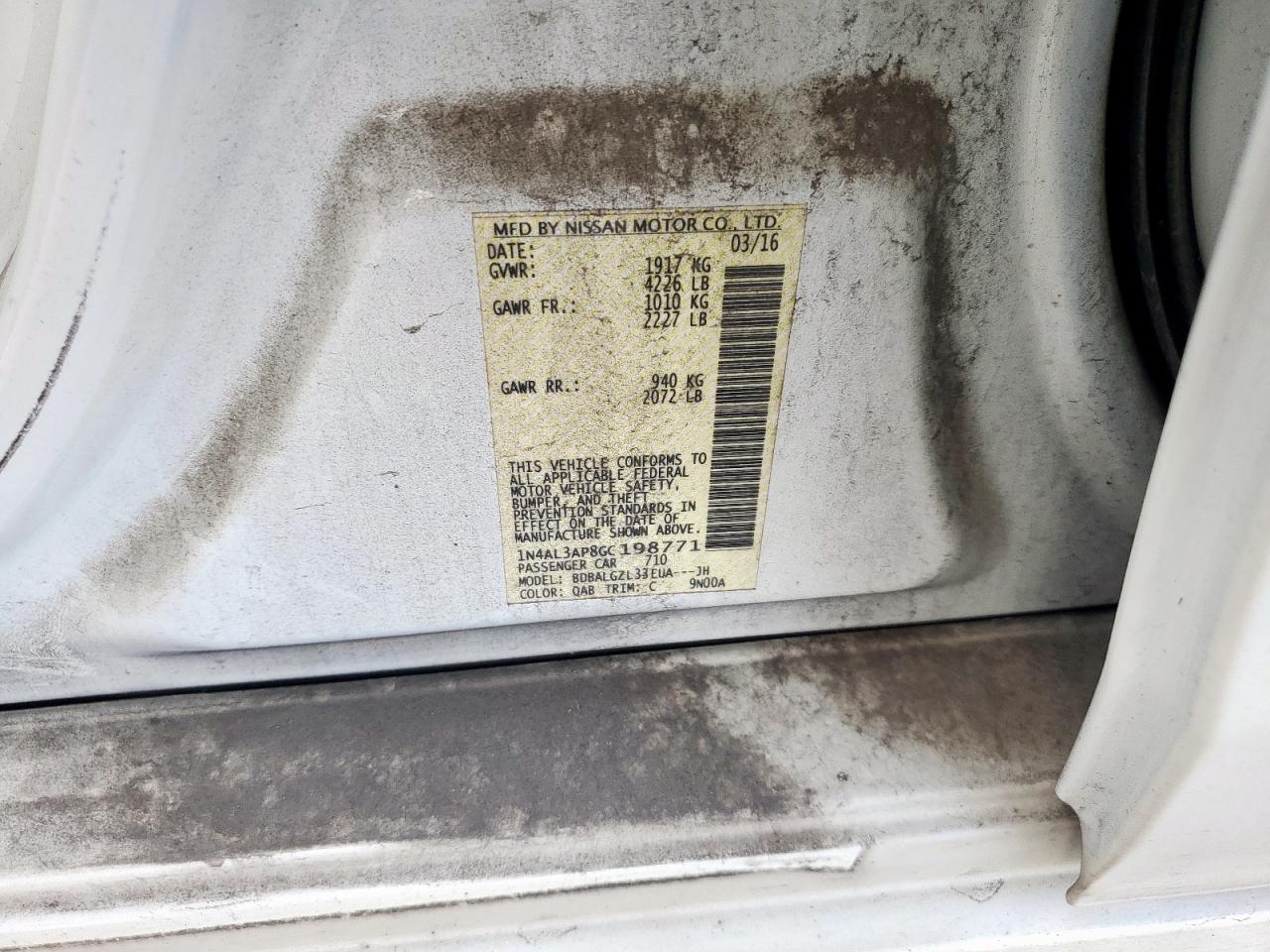 2016 Nissan Altima 2.5 VIN: 1N4AL3AP8GC198771 Lot: 82328875