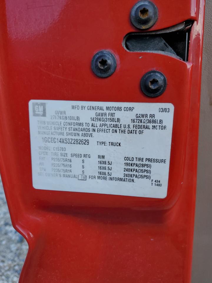 2003 Chevrolet Silverado VIN: 1GCEC14X53Z282629 Lot: 82238995