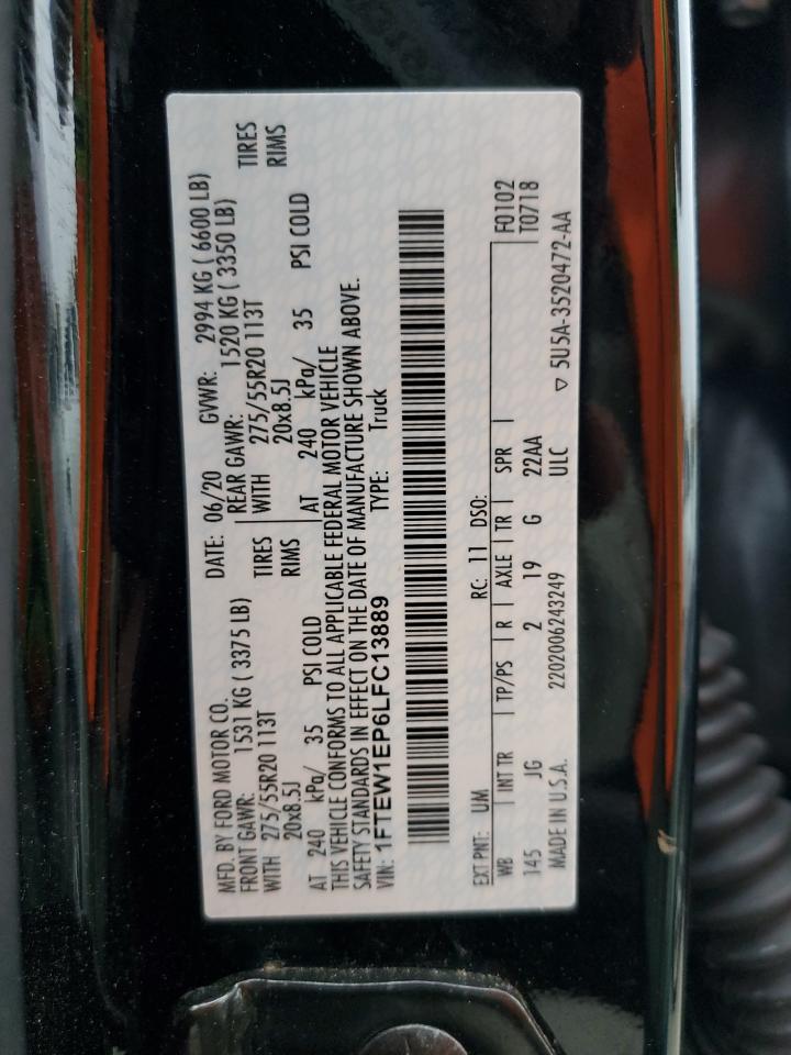 2020 Ford F150 Supercrew VIN: 1FTEW1EP6LFC13889 Lot: 82769525