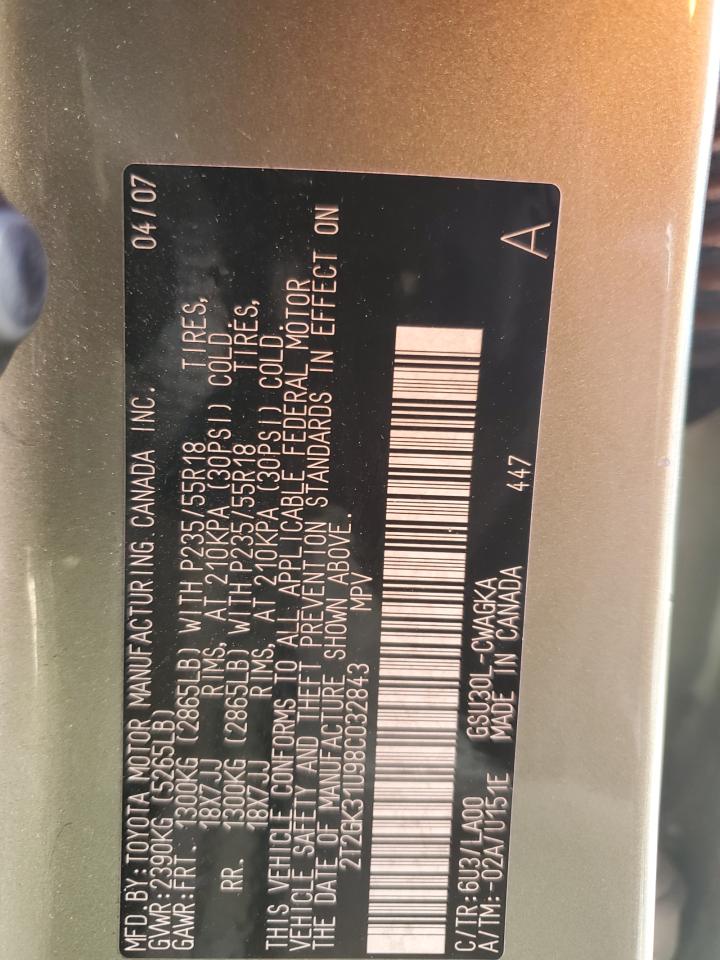 2008 Lexus Rx 350 VIN: 2T2GK31U98C032843 Lot: 84786335