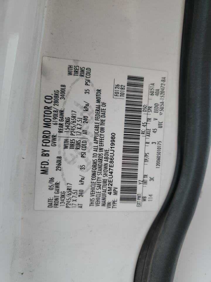 2006 Mercury Mountaineer Luxury VIN: 4M2EU47E86UJ19980 Lot: 90075295