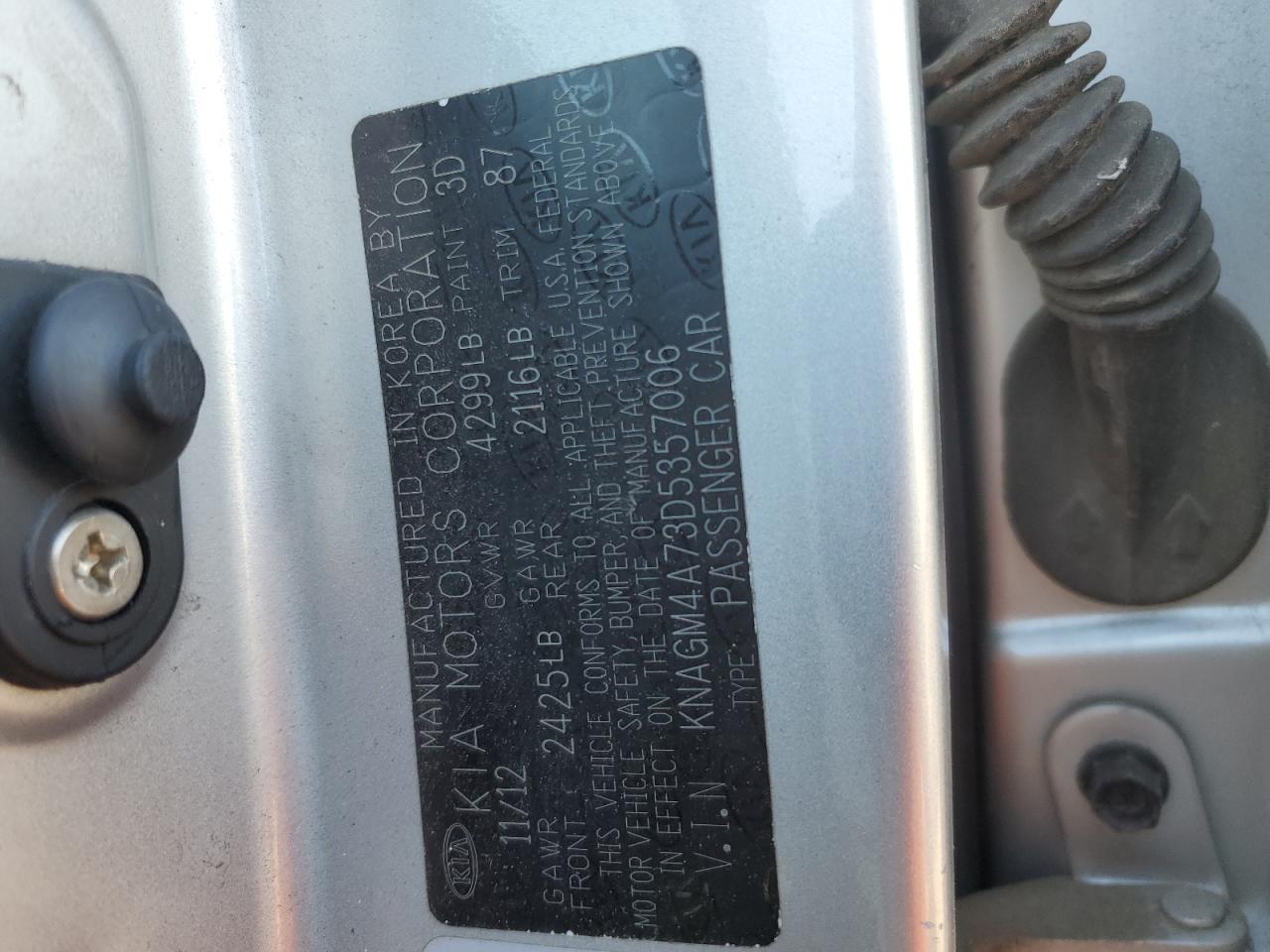 2013 Kia Optima Lx VIN: KNAGM4A73D5357006 Lot: 82234995