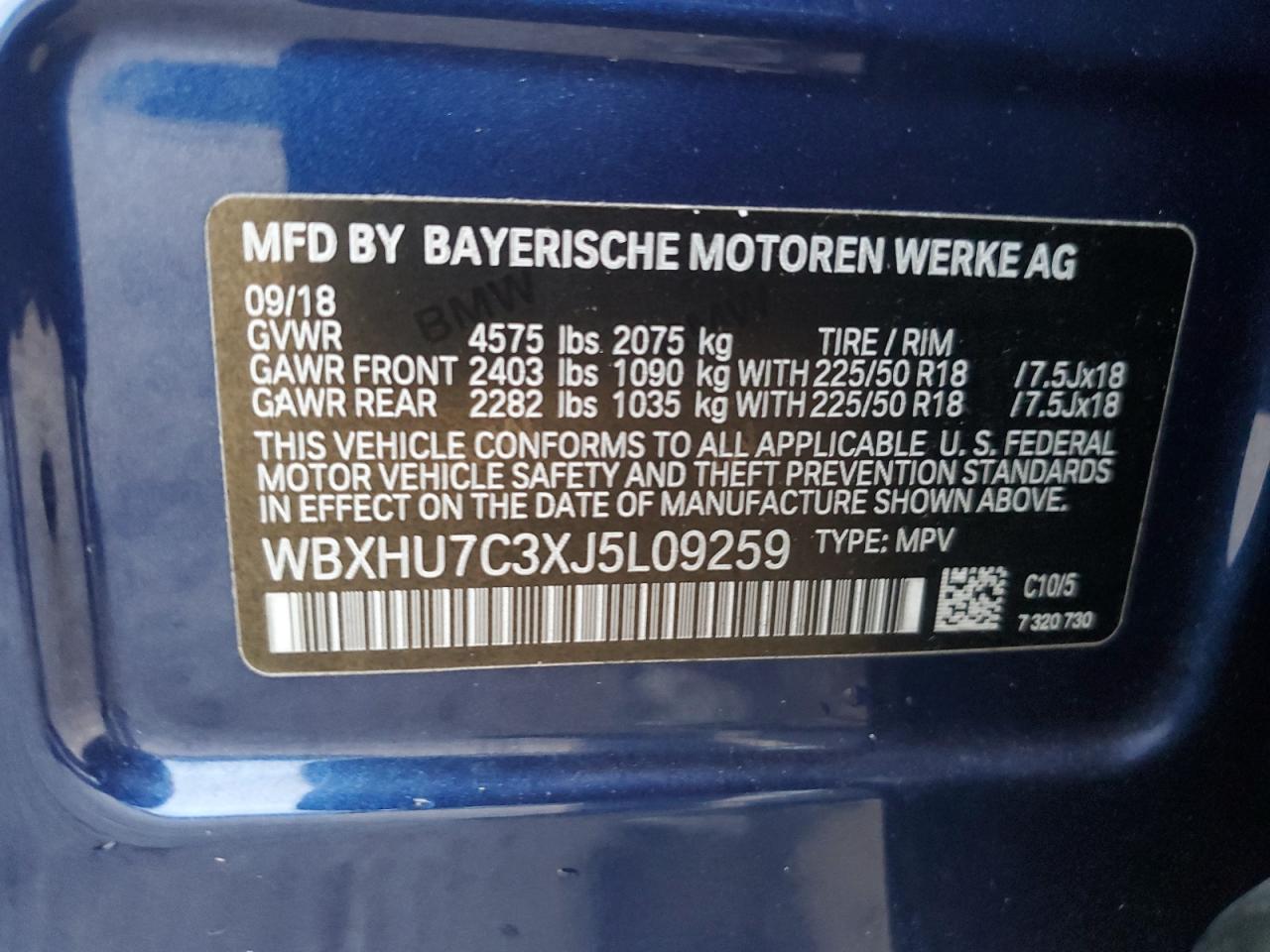 2018 BMW X1 Sdrive28I VIN: WBXHU7C3XJ5L09259 Lot: 84241915