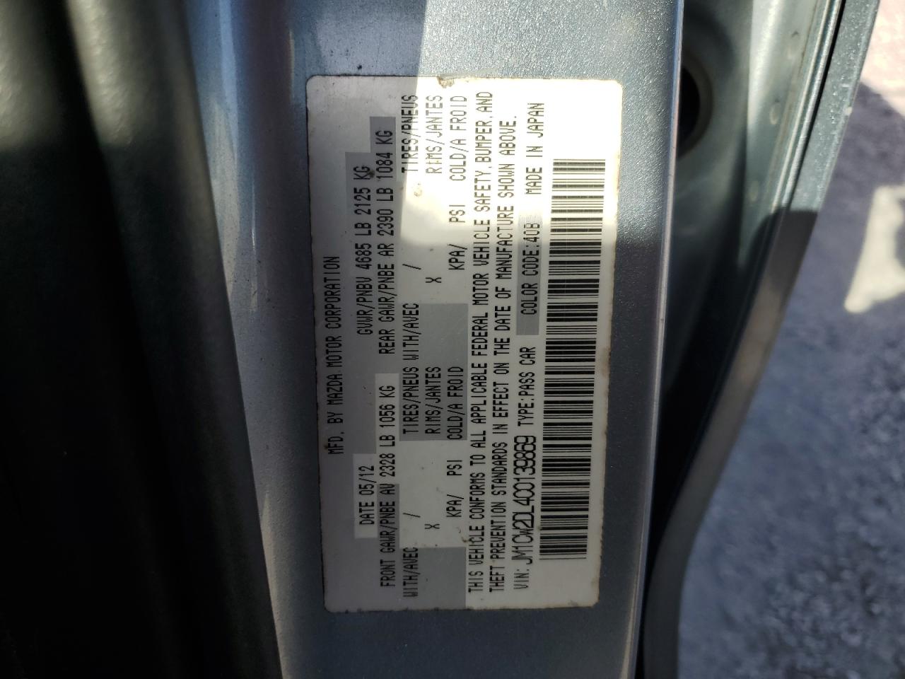 2012 Mazda 5 VIN: JM1CW2DL4C0139869 Lot: 85298905
