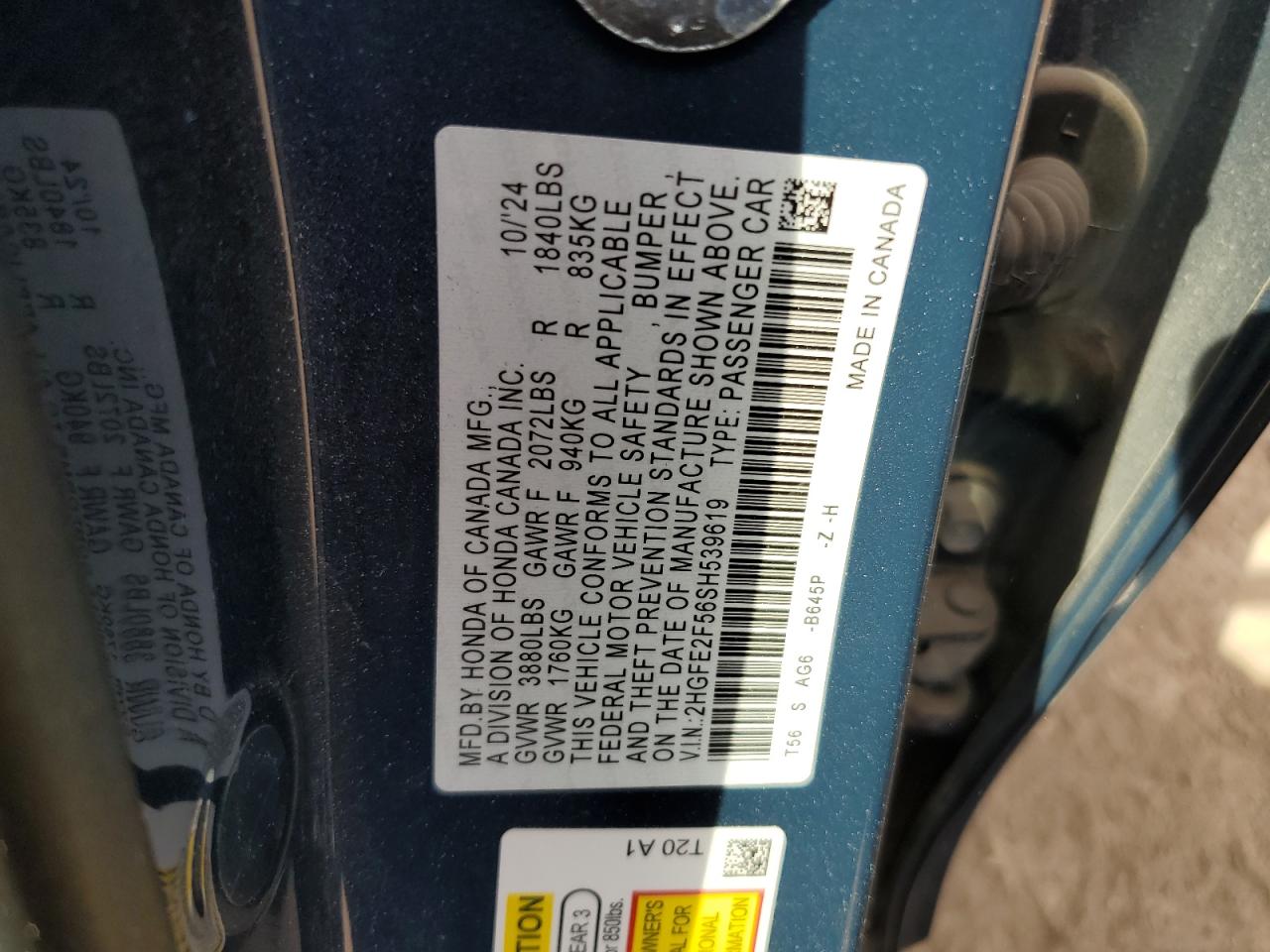 2025 Honda Civic Sport VIN: 2HGFE2F56SH539619 Lot: 85364445