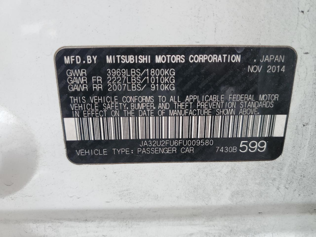 2015 Mitsubishi Lancer Es VIN: JA32U2FU6FU009580 Lot: 84750765