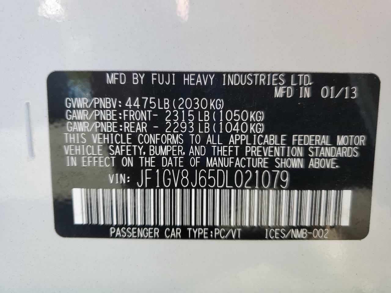 2013 Subaru Impreza Wrx Sti VIN: JF1GV8J65DL021079 Lot: 86122865