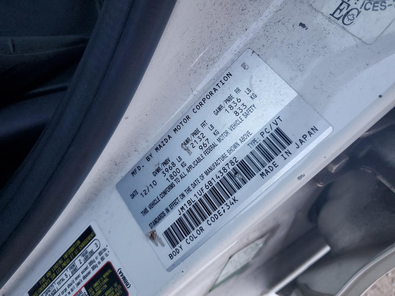 2011 Mazda 3 I VIN: JM1BL1UF6B1438782 Lot: 86823325