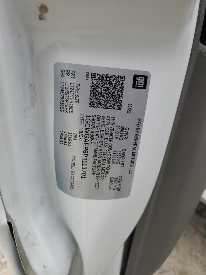 2023 Chevrolet Express G2500 VIN: 1GCWGAFP6P1113701 Lot: 84737405