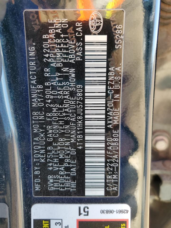 2018 Toyota Camry L VIN: 4T1B11HK8JU575809 Lot: 80482615