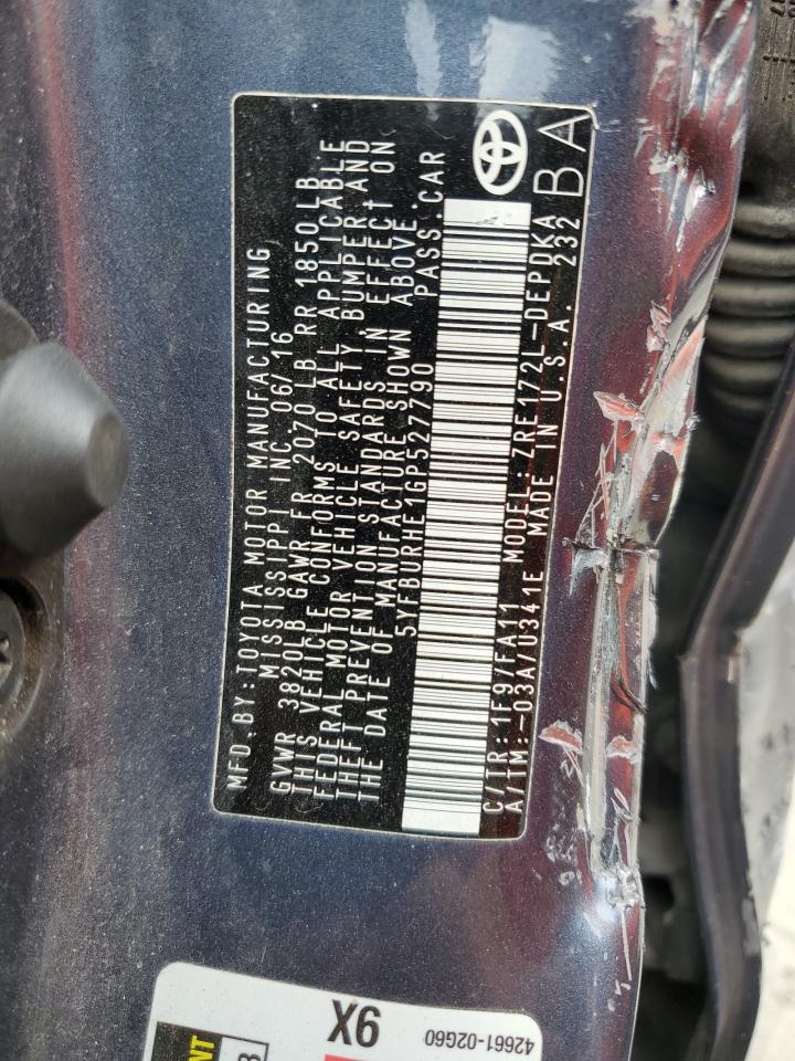 2016 Toyota Corolla L VIN: 5YFBURHE1GP527790 Lot: 85080805