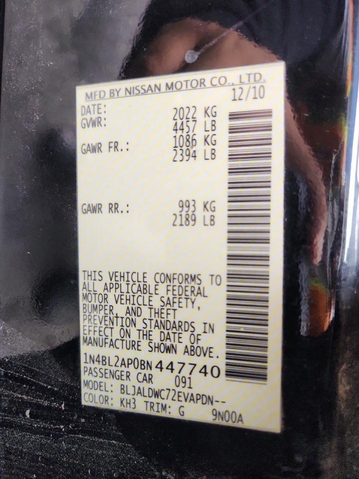 2011 Nissan Altima Sr VIN: 1N4BL2AP0BN447740 Lot: 82384635