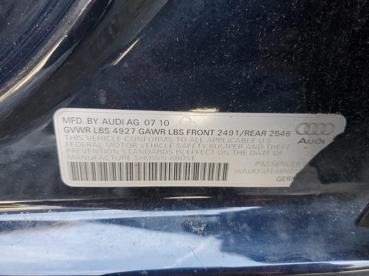 2011 Audi A4 Premium Plus VIN: WAUFFAFL4BN012381 Lot: 85332335