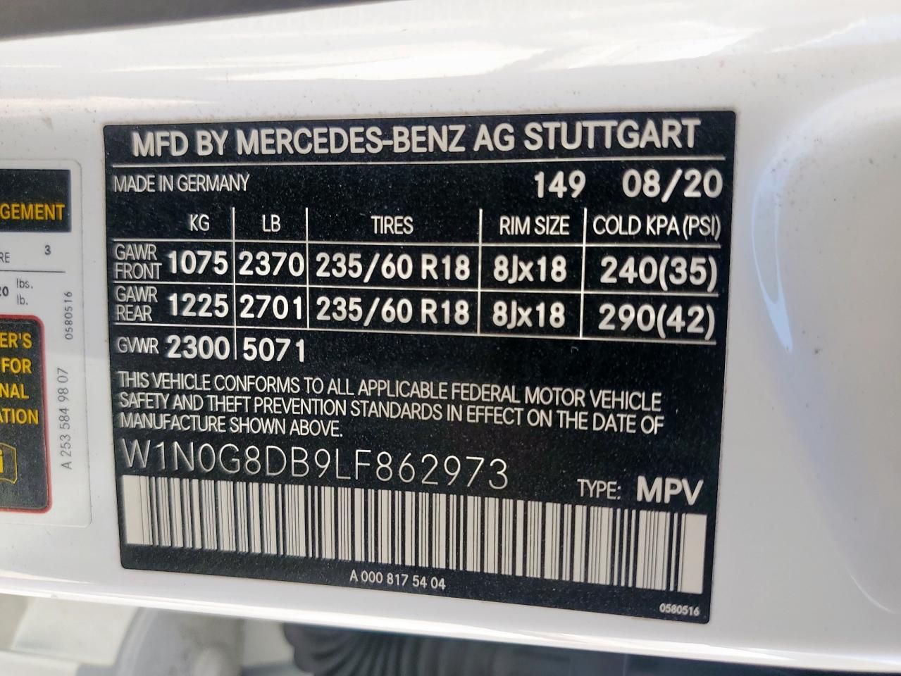 2020 Mercedes-Benz Glc 300 VIN: W1N0G8DB9LF862973 Lot: 83999025