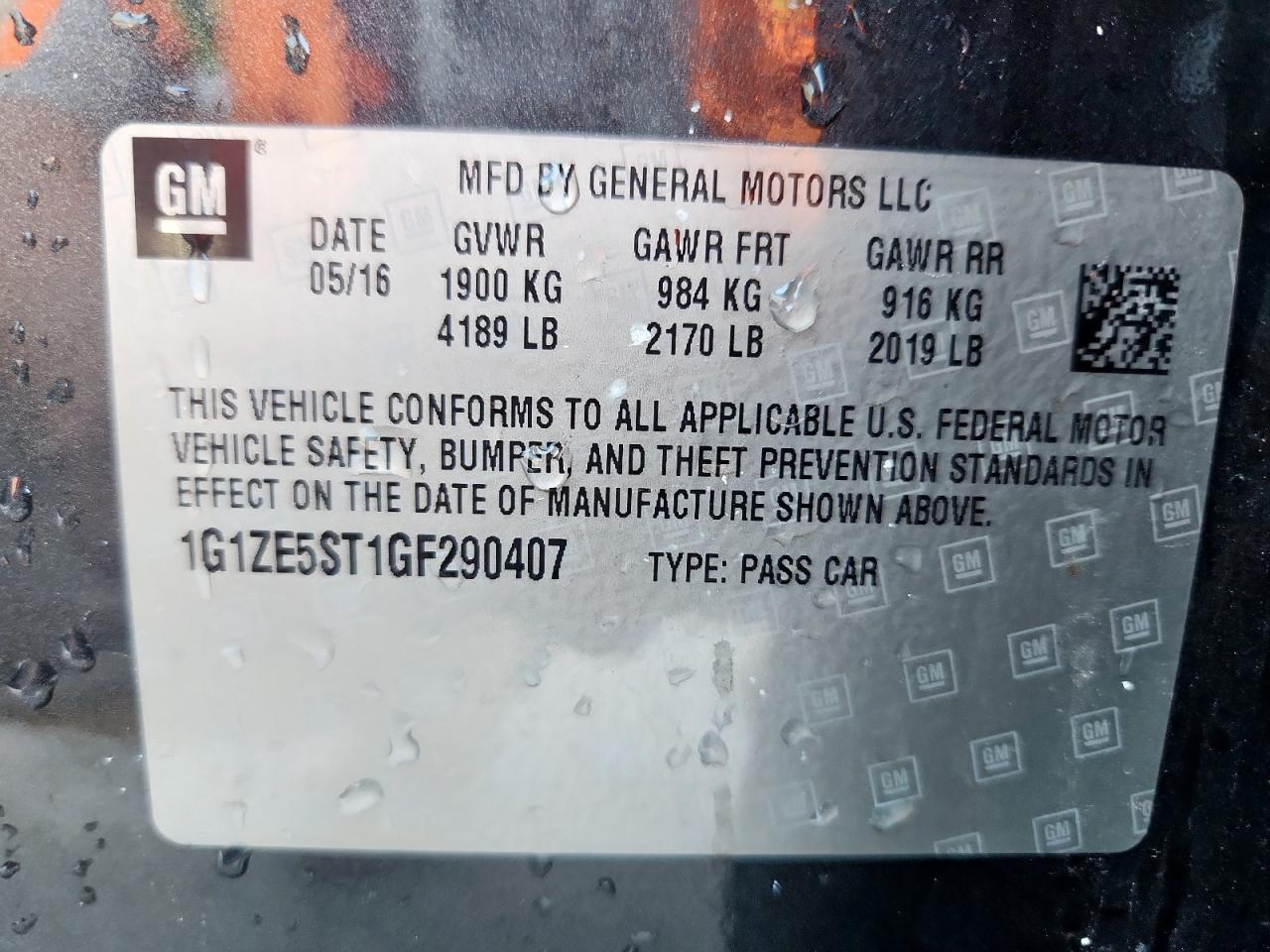 2016 Chevrolet Malibu Lt VIN: 1G1ZE5ST1GF290407 Lot: 85569065