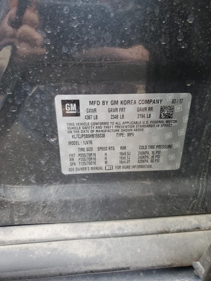 2017 Chevrolet Trax 1Lt VIN: KL7CJPSB9HB159338 Lot: 86157505