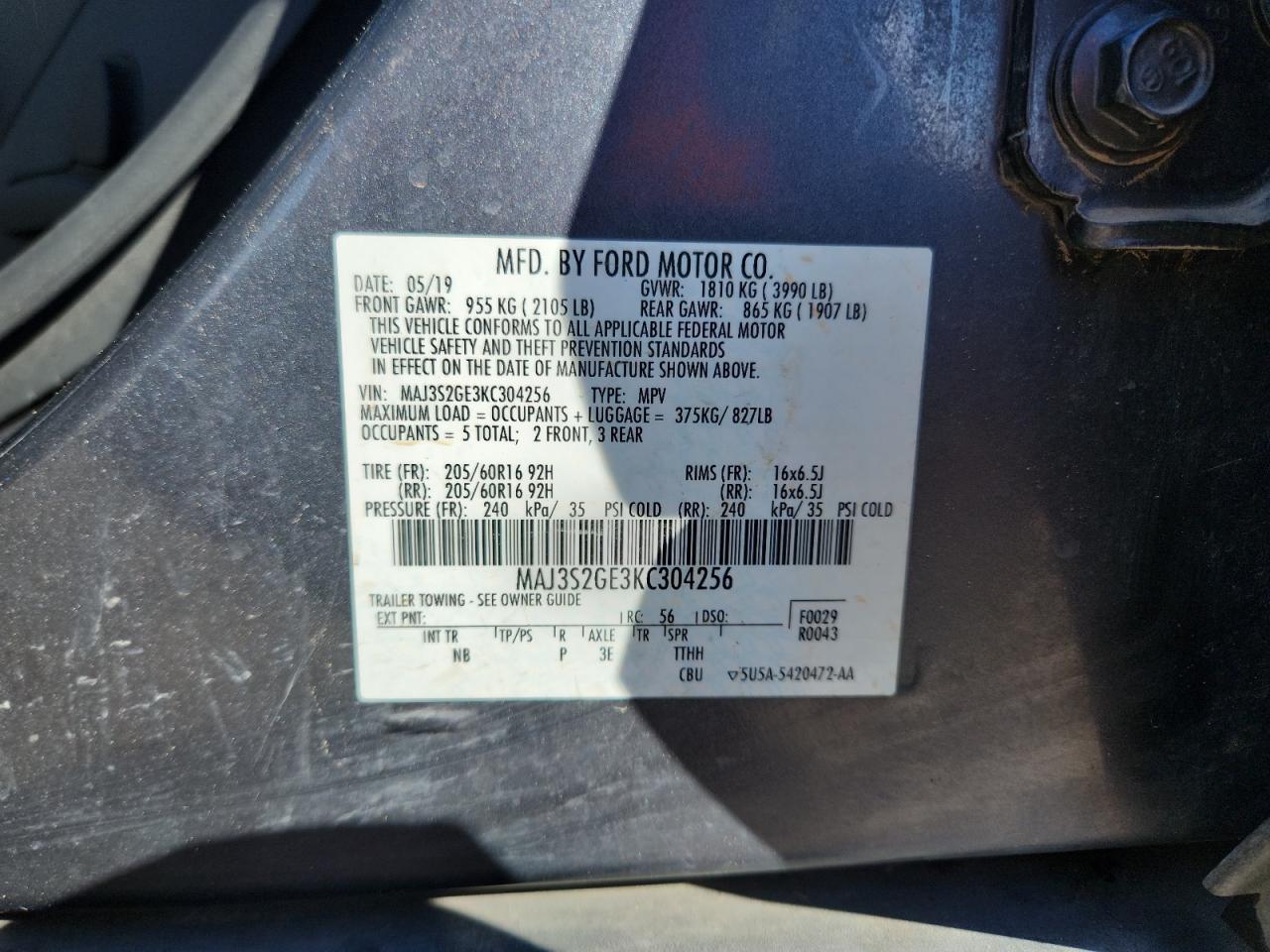 2019 Ford Ecosport Se VIN: MAJ3S2GE3KC304256 Lot: 86660425