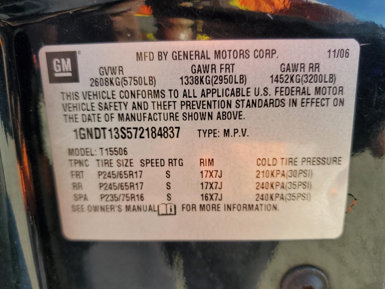 2007 Chevrolet Trailblazer Ls VIN: 1GNDT13S572184837 Lot: 85776515