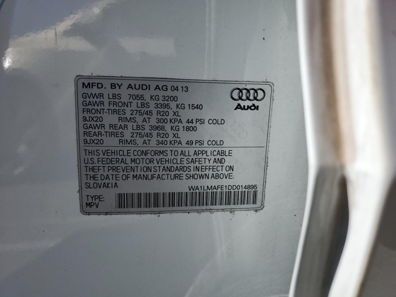 2013 Audi Q7 Premium Plus VIN: WA1LMAFE1DD014895 Lot: 82241175