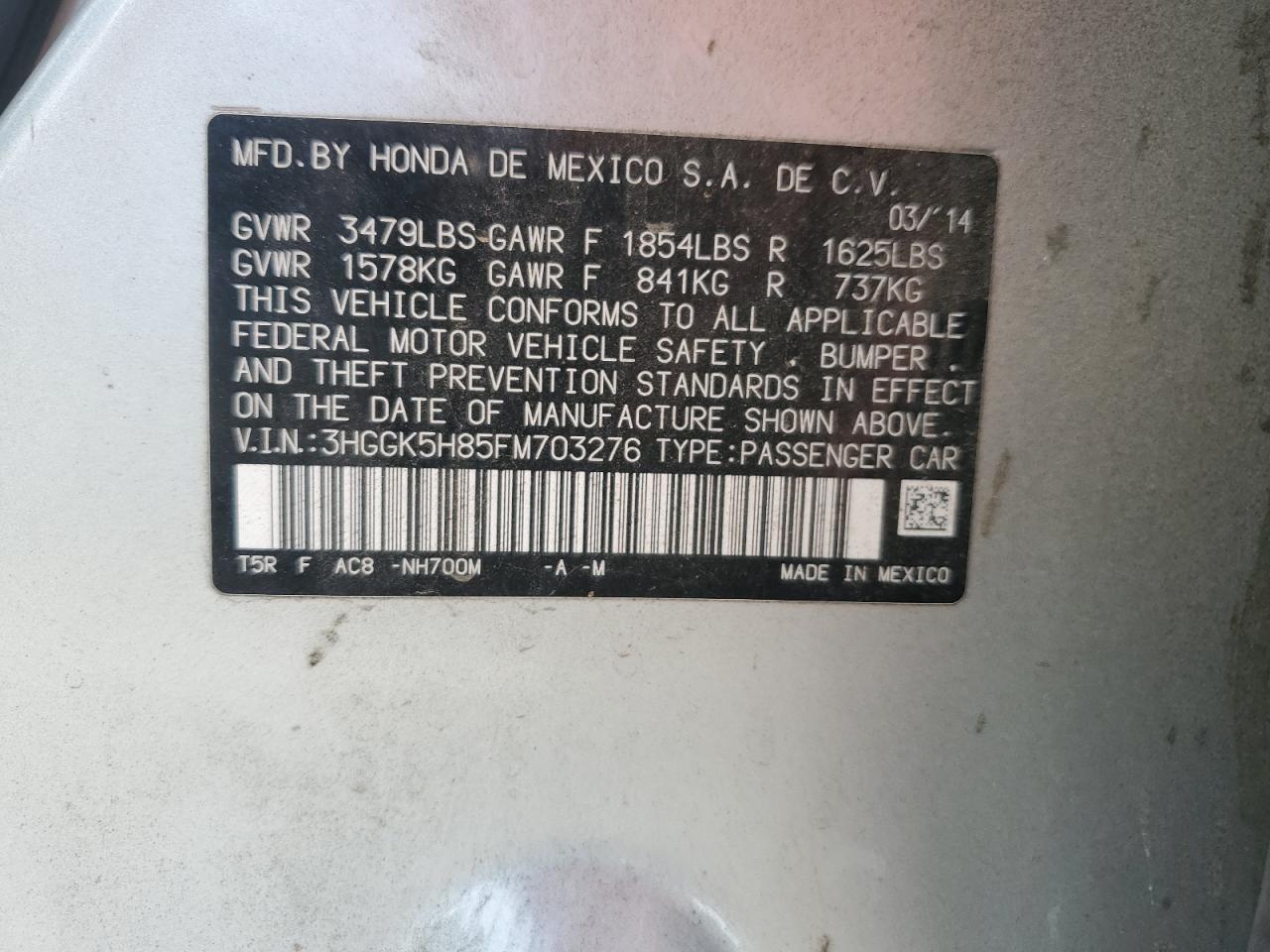 2015 Honda Fit Ex VIN: 3HGGK5H85FM703276 Lot: 81983055