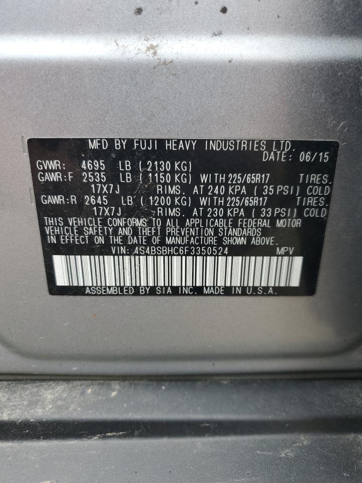 2015 Subaru Outback 2.5I Premium VIN: 4S4BSBHC6F3350524 Lot: 82342925