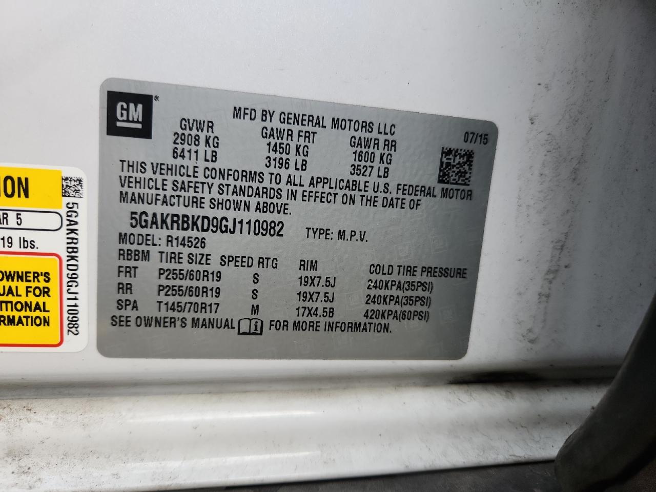 2016 Buick Enclave VIN: 5GAKRBKD9GJ110982 Lot: 84949695