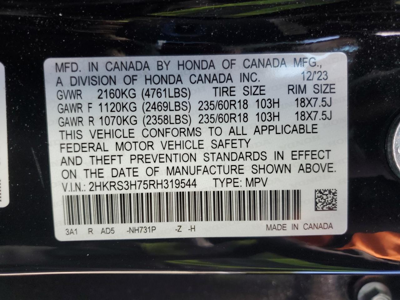 2024 Honda Cr-V Exl VIN: 2HKRS3H75RH319544 Lot: 84738845