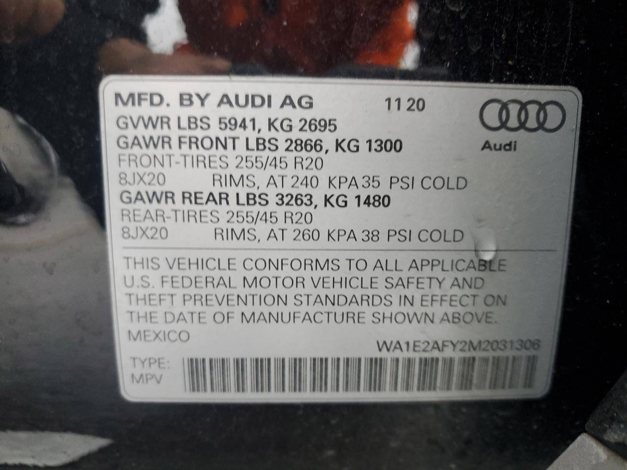 2021 Audi Q5 E Premium Plus VIN: WA1E2AFY2M2031306 Lot: 87418285