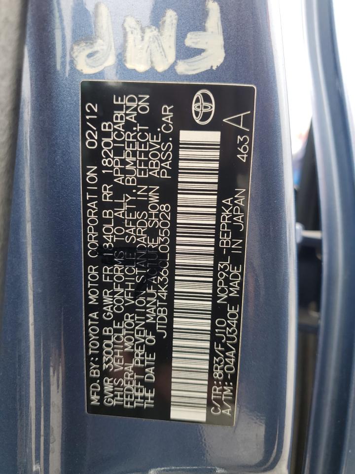 2012 Toyota Yaris VIN: JTDBT4K36CL035028 Lot: 85743495