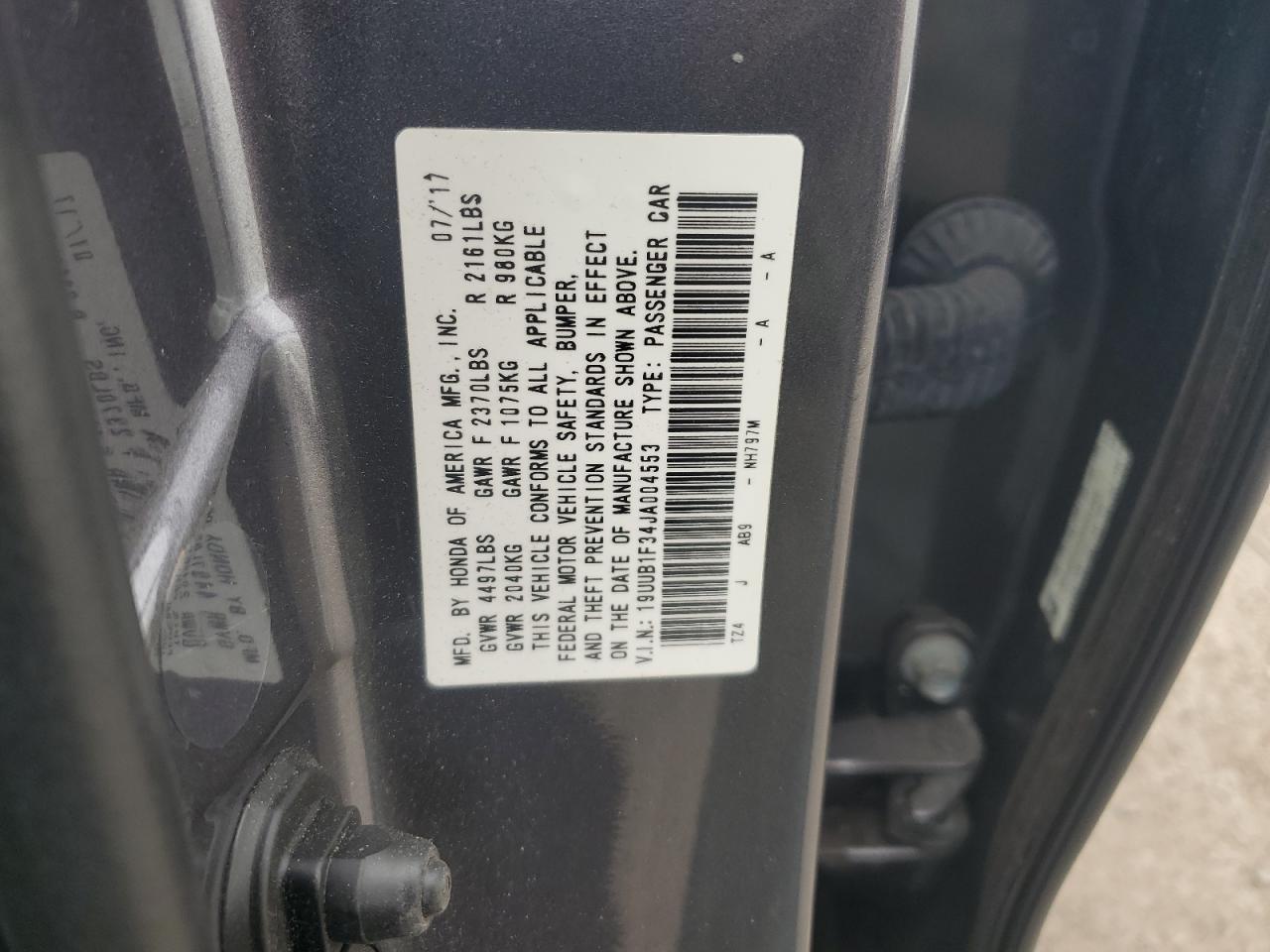 2018 Acura Tlx VIN: 19UUB1F34JA004553 Lot: 85894365