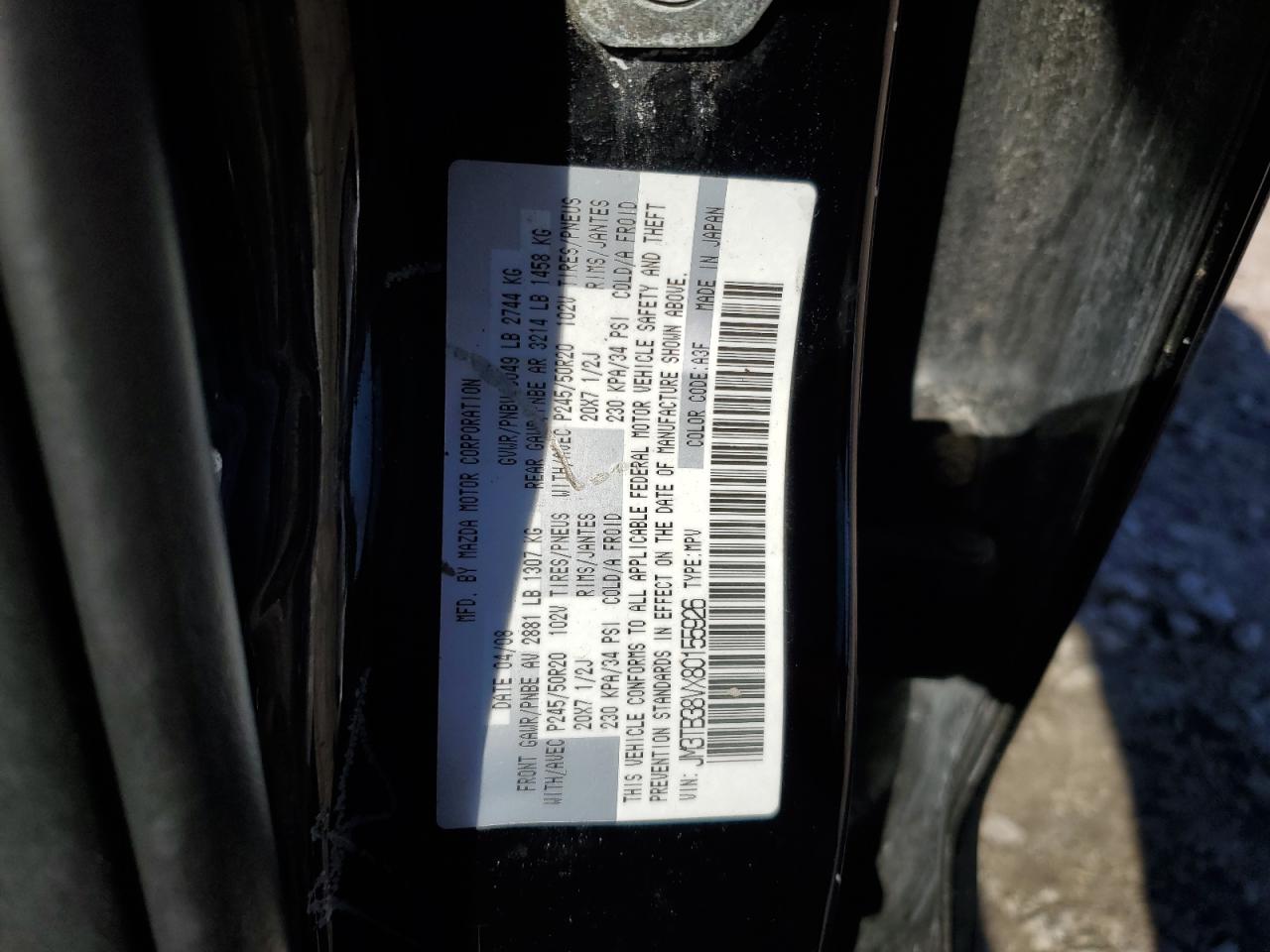 2008 Mazda Cx-9 VIN: JM3TB38VX80155926 Lot: 85815205