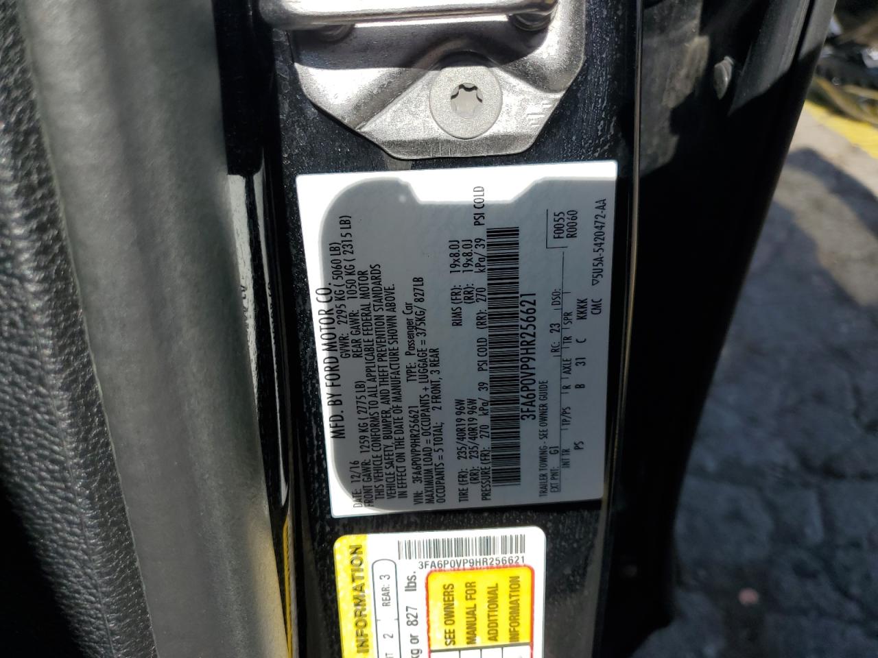 2017 Ford Fusion Sport VIN: 3FA6P0VP9HR256621 Lot: 86430545