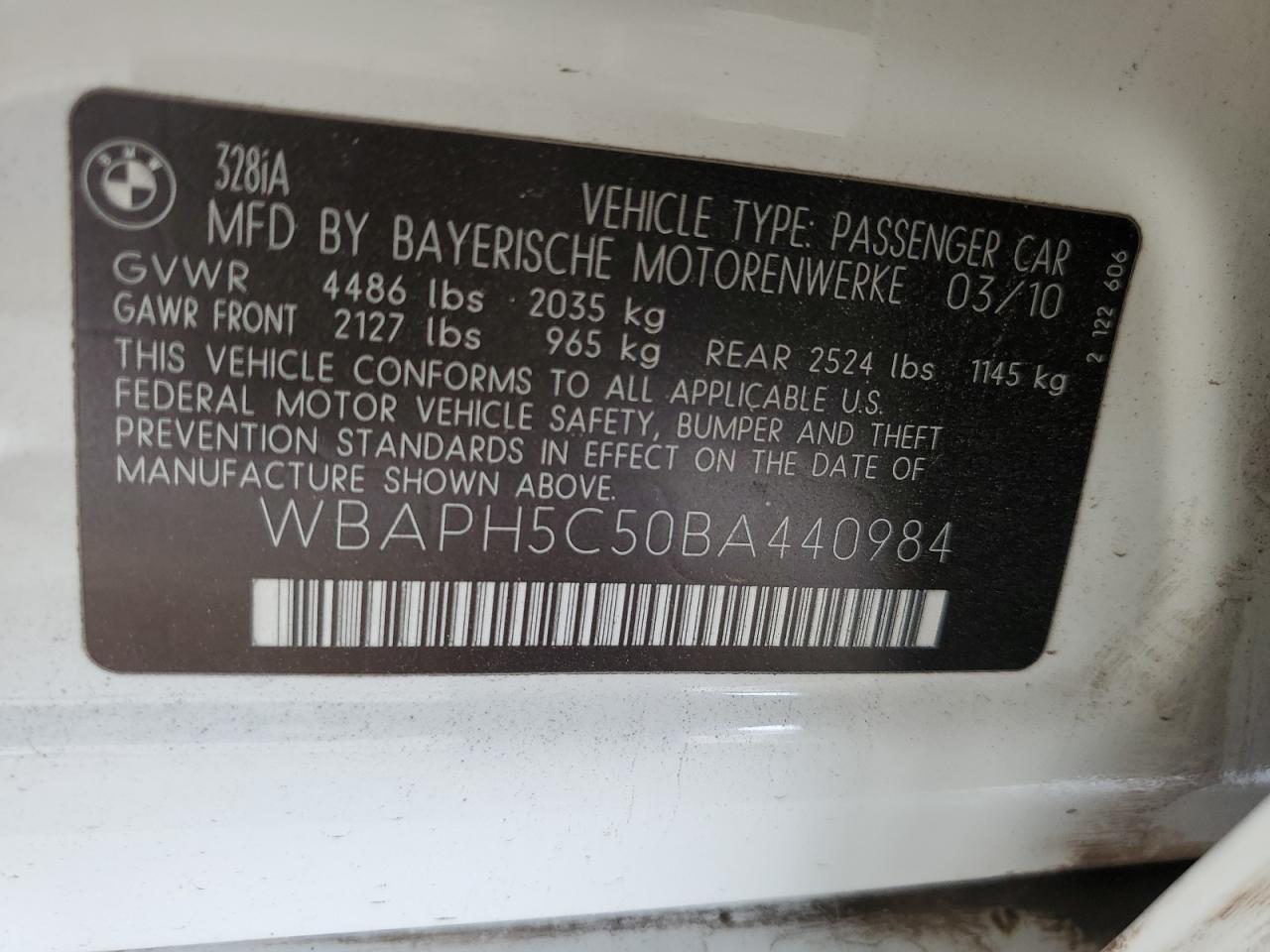 2011 BMW 328 I Sulev VIN: WBAPH5C50BA440984 Lot: 81985375