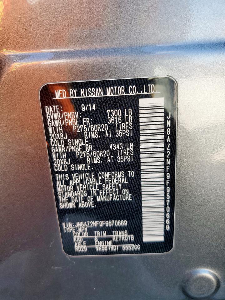 2015 Infiniti Qx80 VIN: JN8AZ2NF9F9570669 Lot: 85547905