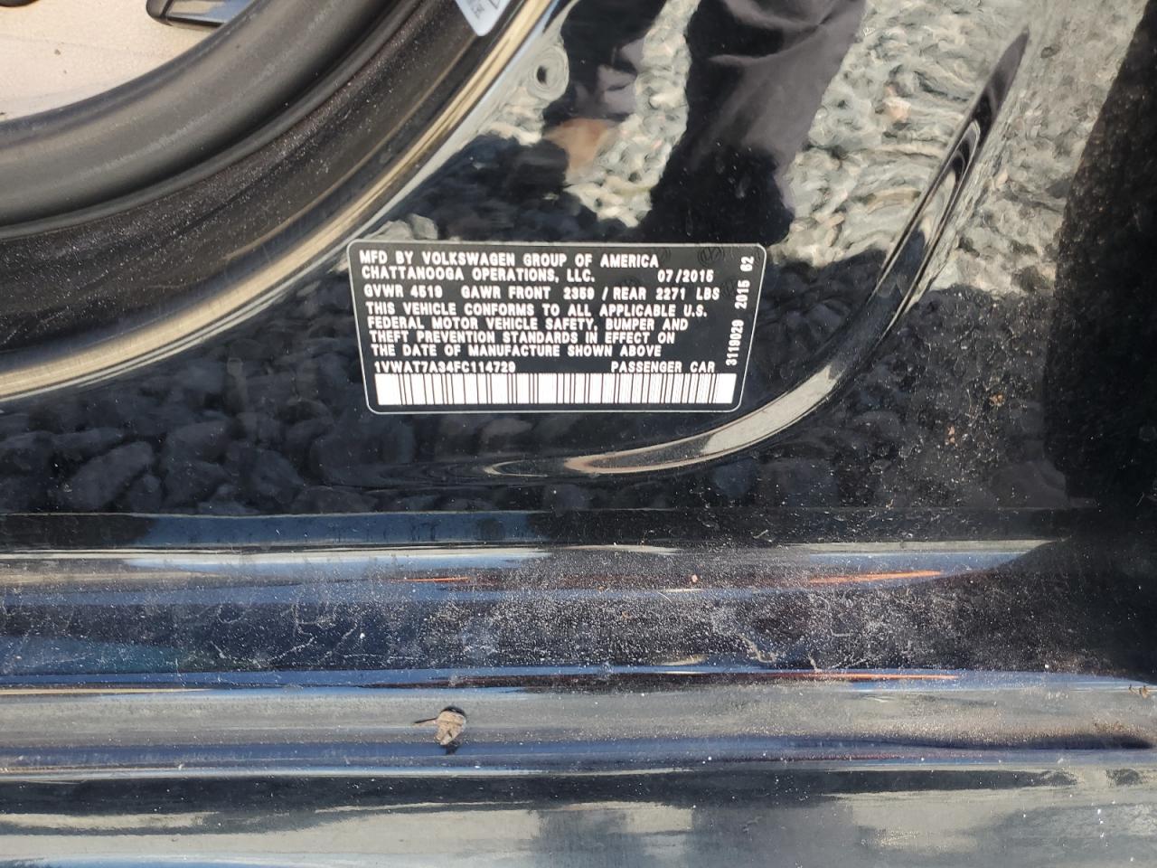 2015 Volkswagen Passat S VIN: 1VWAT7A34FC114729 Lot: 85886145