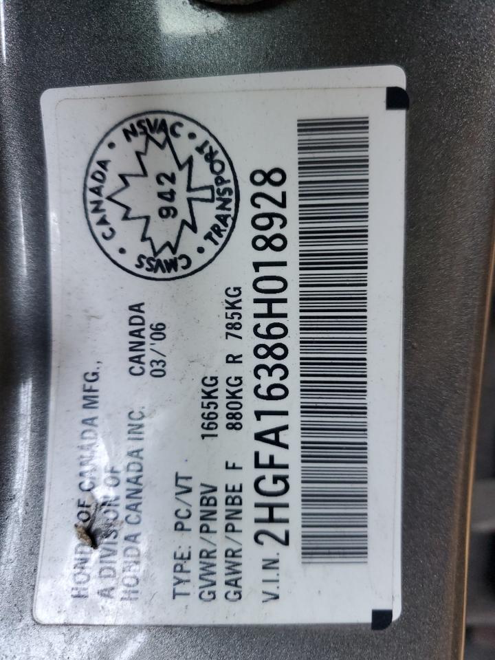 2006 Honda Civic Dx Vp VIN: 2HGFA16386H018928 Lot: 84906545