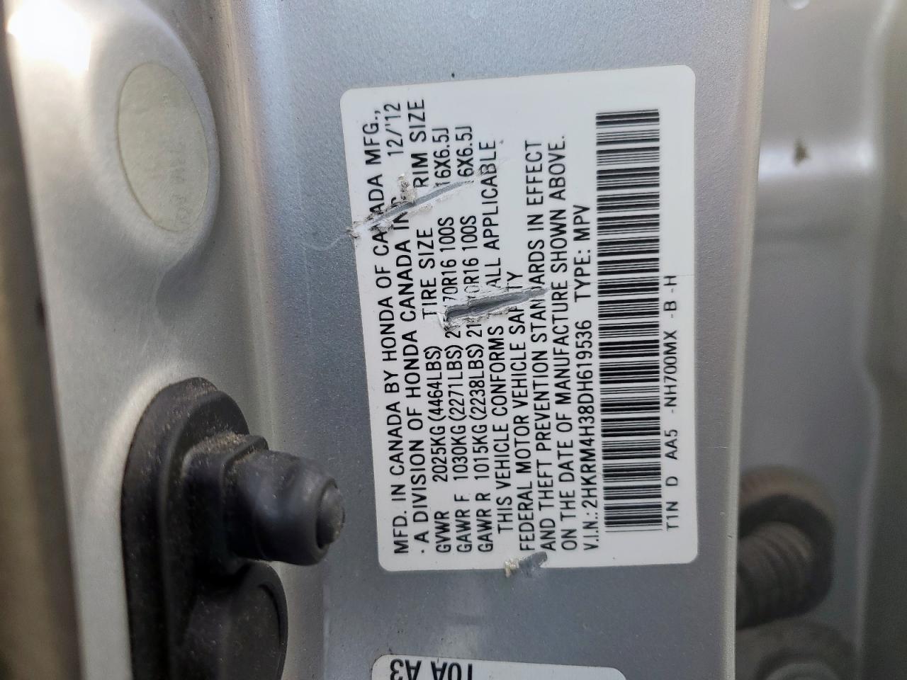 2013 Honda Cr-V Lx VIN: 2HKRM4H38DH619536 Lot: 85745525