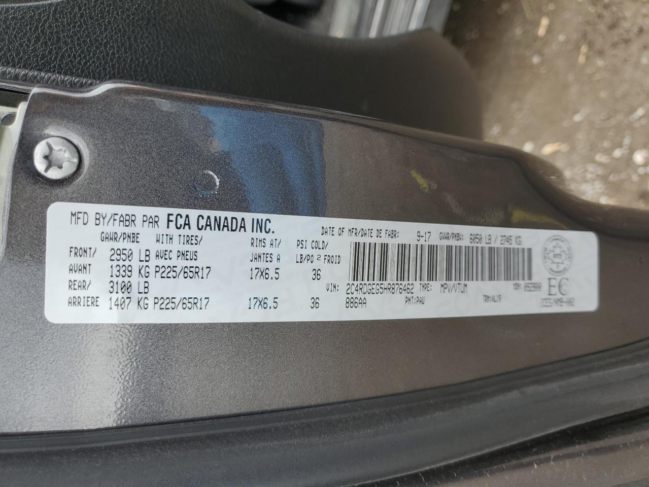 2017 Dodge Grand Caravan Gt VIN: 2C4RDGEG5HR876462 Lot: 90882925