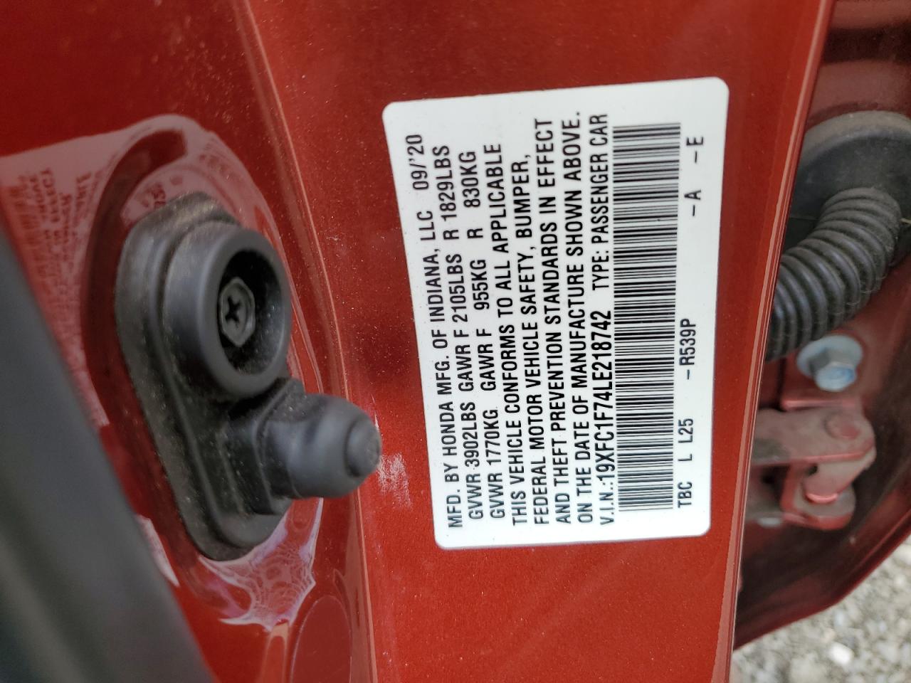 2020 Honda Civic Exl VIN: 19XFC1F74LE218742 Lot: 82307925