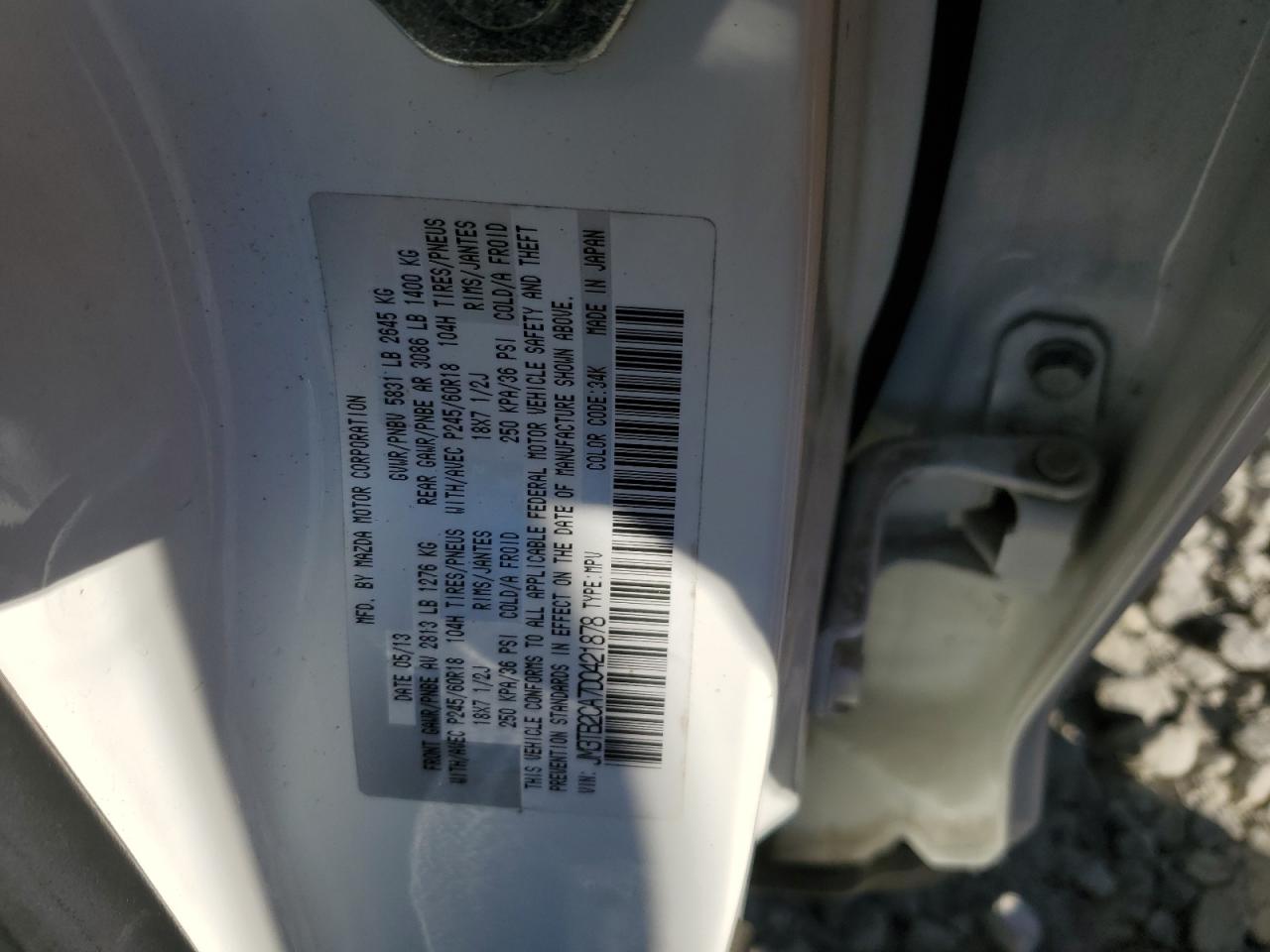 2013 Mazda Cx-9 Touring VIN: JM3TB2CA7D0421878 Lot: 86782595