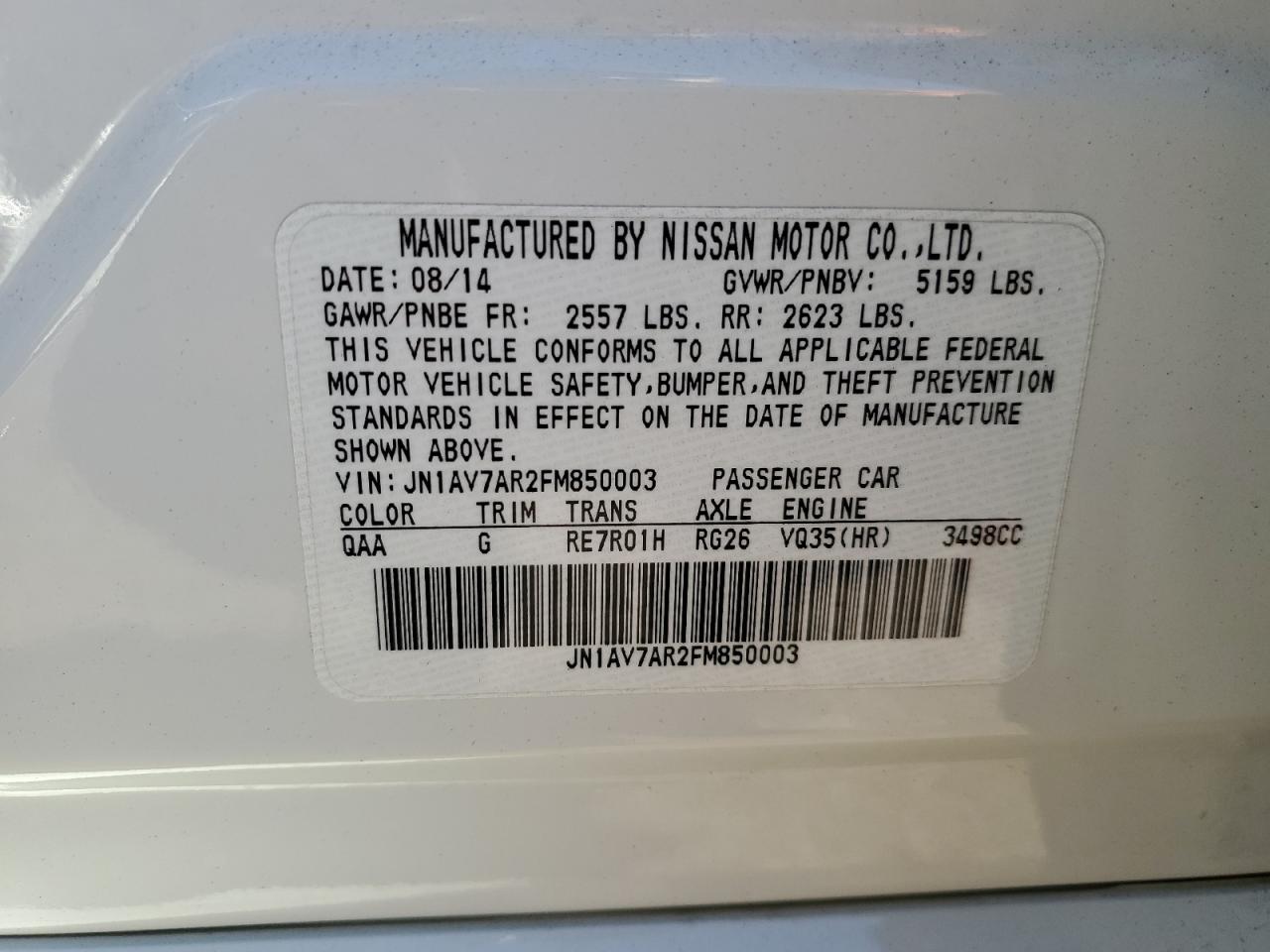 2015 Infiniti Q50 Hybrid Premium VIN: JN1AV7AR2FM850003 Lot: 90478195