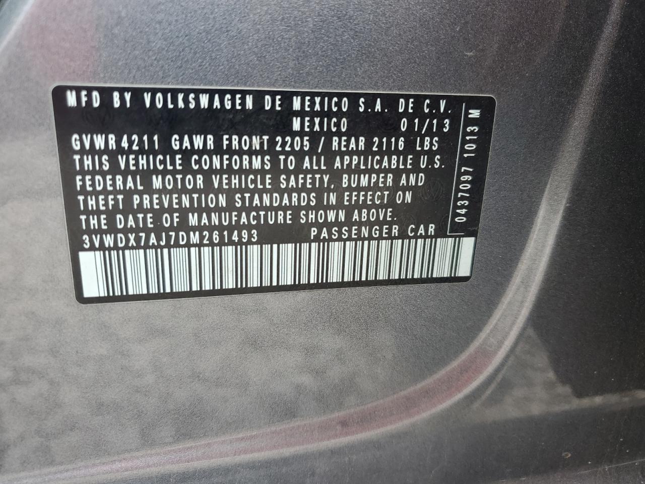 2013 Volkswagen Jetta Se VIN: 3VWDX7AJ7DM261493 Lot: 85279265