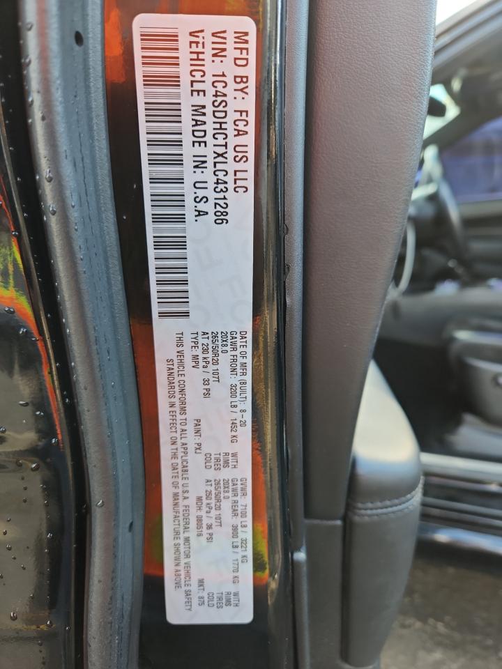 2020 Dodge Durango R/T VIN: 1C4SDHCTXLC431286 Lot: 87086215