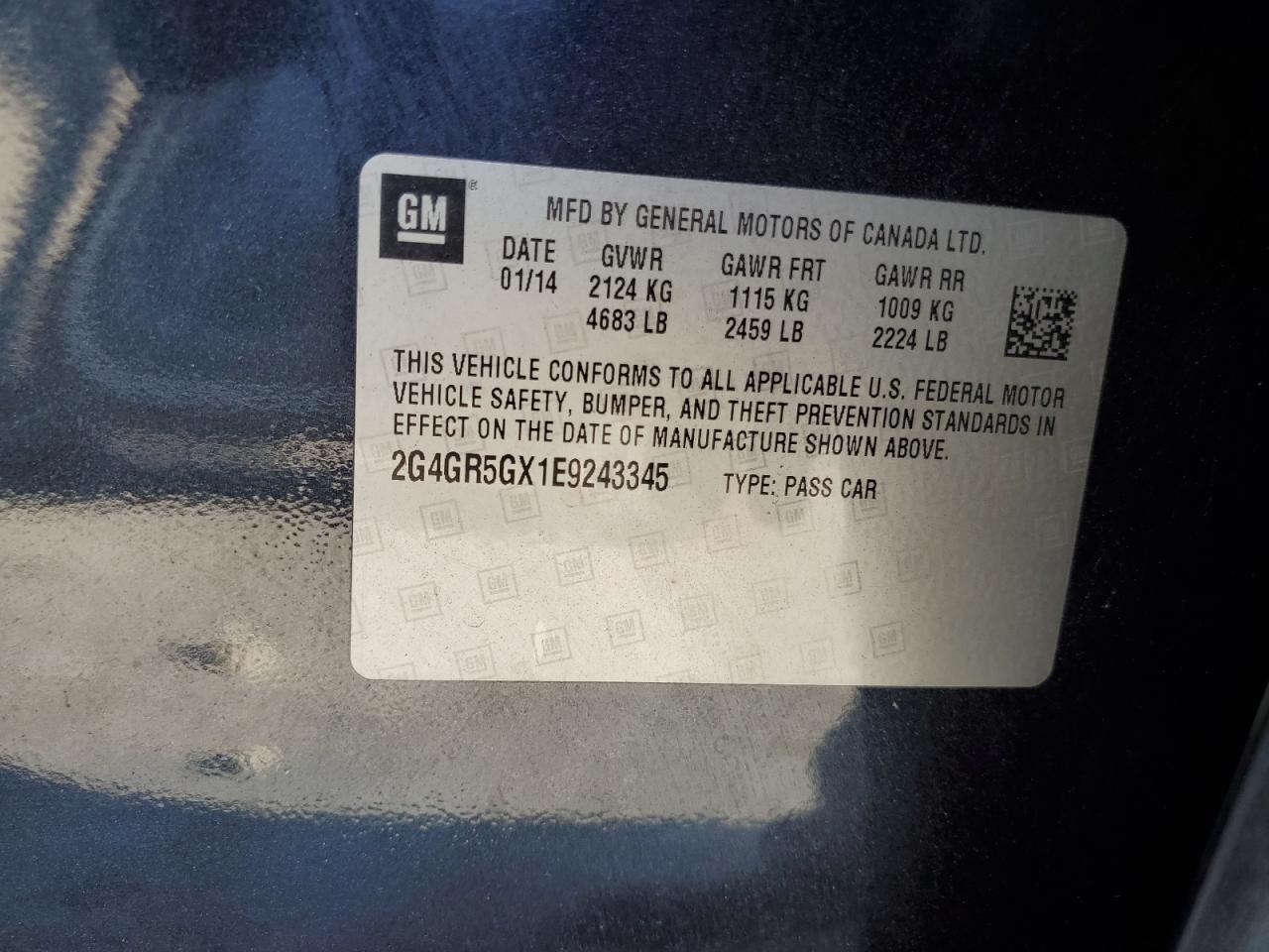 2014 Buick Regal Premium VIN: 2G4GR5GX1E9243345 Lot: 86615025