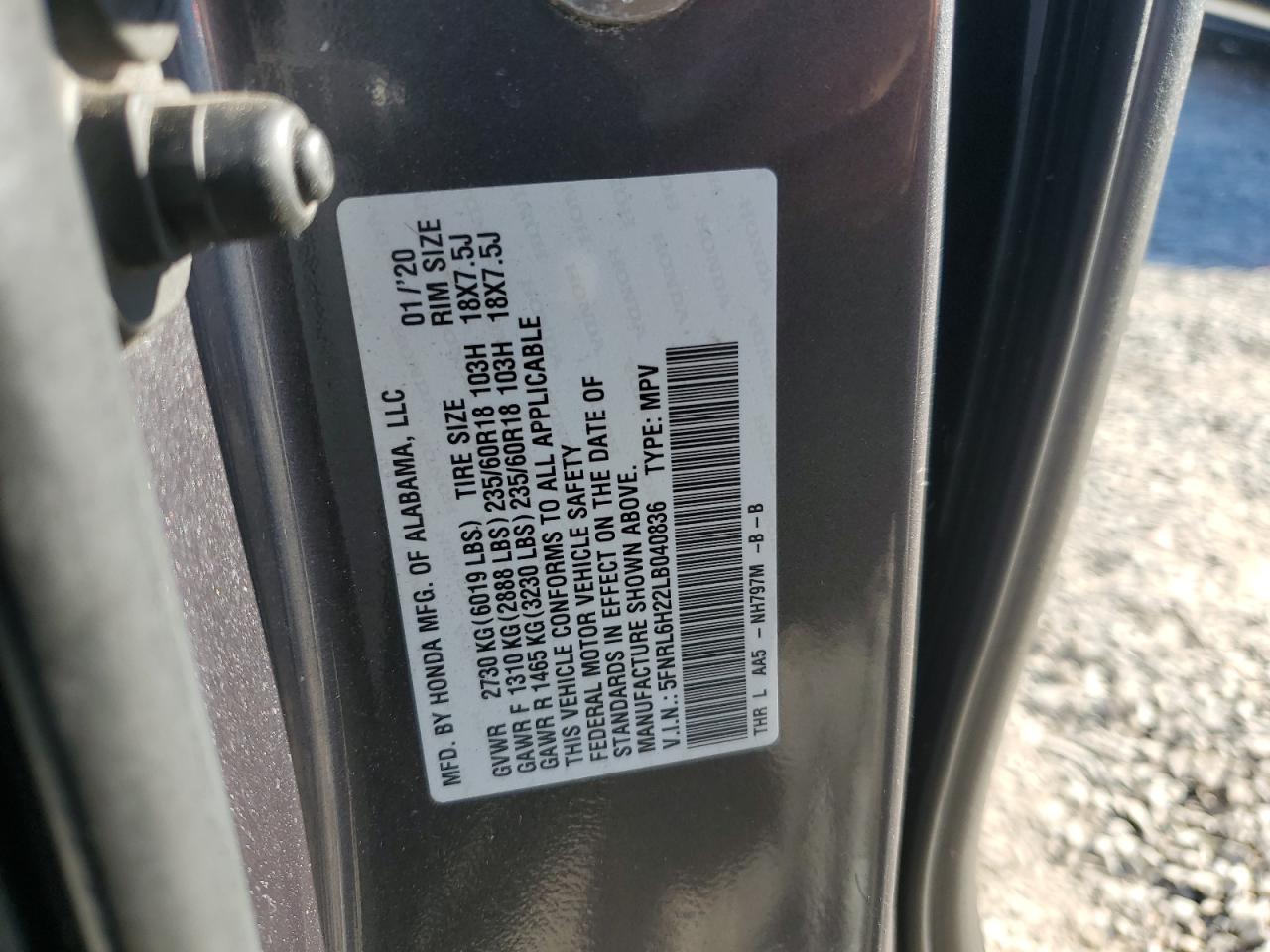 2020 Honda Odyssey Lx VIN: 5FNRL6H22LB040836 Lot: 85741185