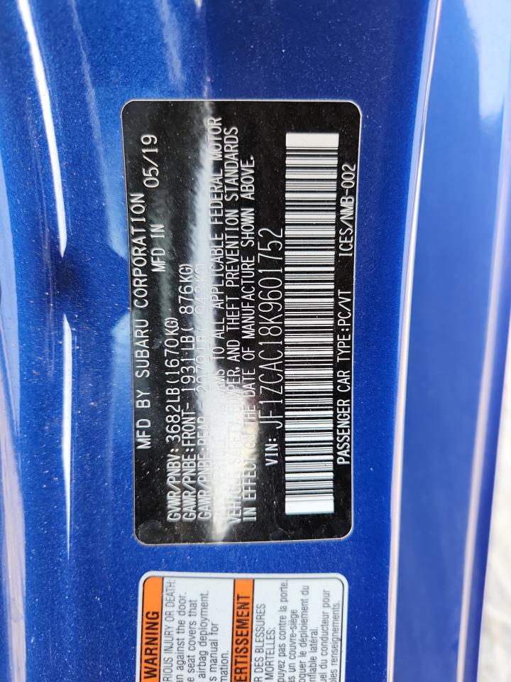 2019 Subaru Brz Limited VIN: JF1ZCAC18K9601752 Lot: 85704035