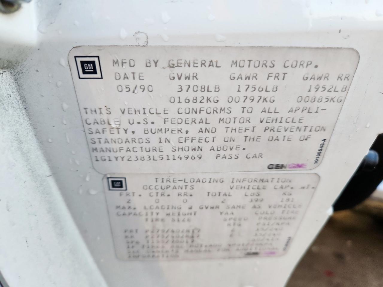 1990 Chevrolet Corvette VIN: 1G1YY2383L5114969 Lot: 84928305