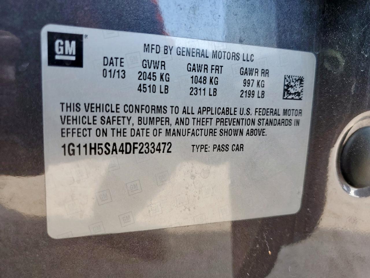 2013 Chevrolet Malibu Ltz VIN: 1G11H5SA4DF233472 Lot: 82371535