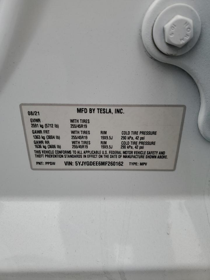 2021 Tesla Model Y VIN: 5YJYGDEE6MF260162 Lot: 84557455